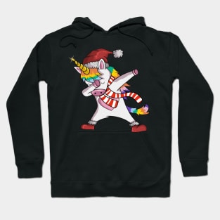 Unicorn Wearing Santa Hat, Showing Scarf And The Trendy Dab Dance Pose Of Rainbow Unicorns Hoodie